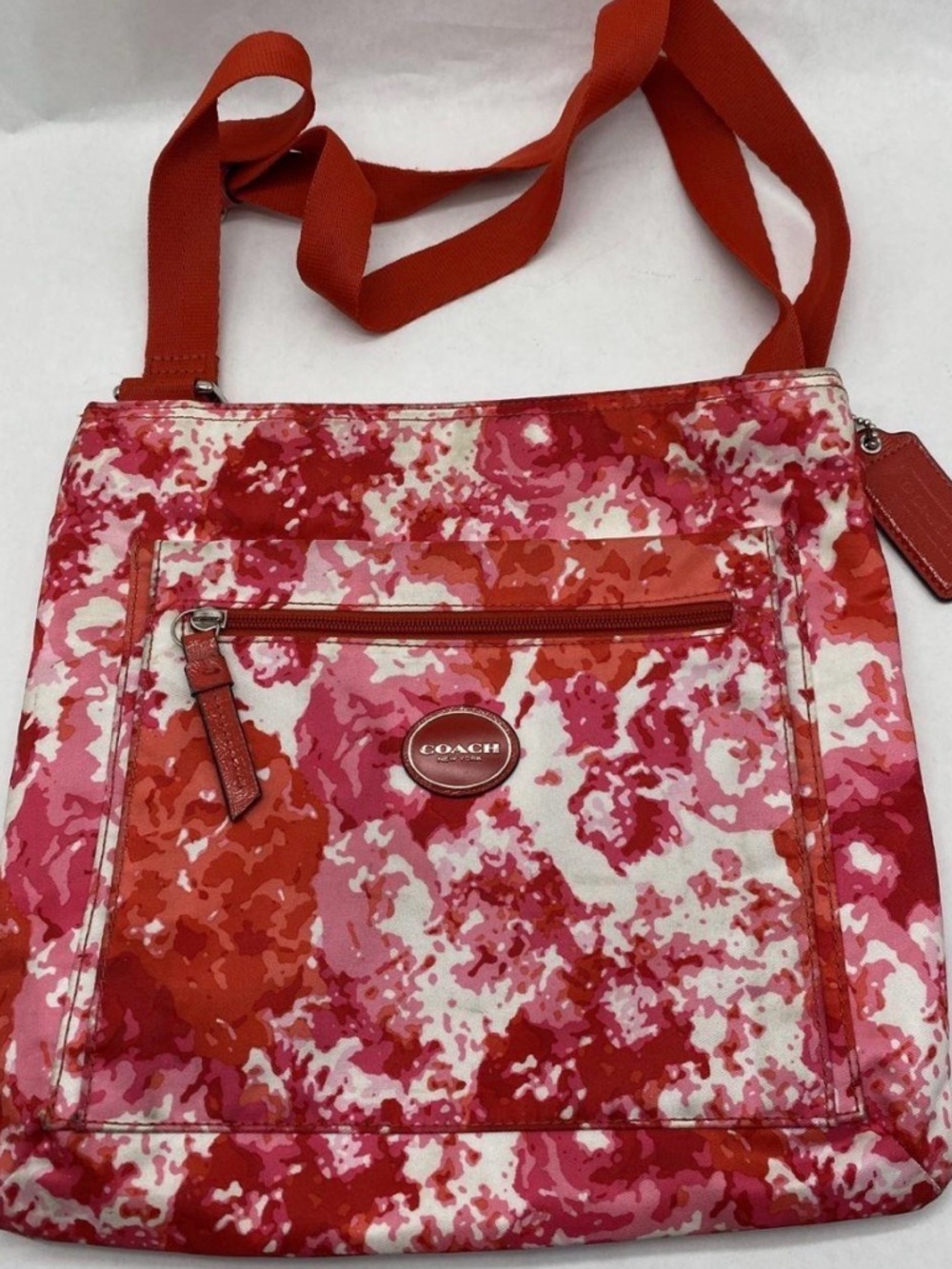 Authentic Coach colorful Nylon Crossbody File Red/Pink/Orange/White w/COA